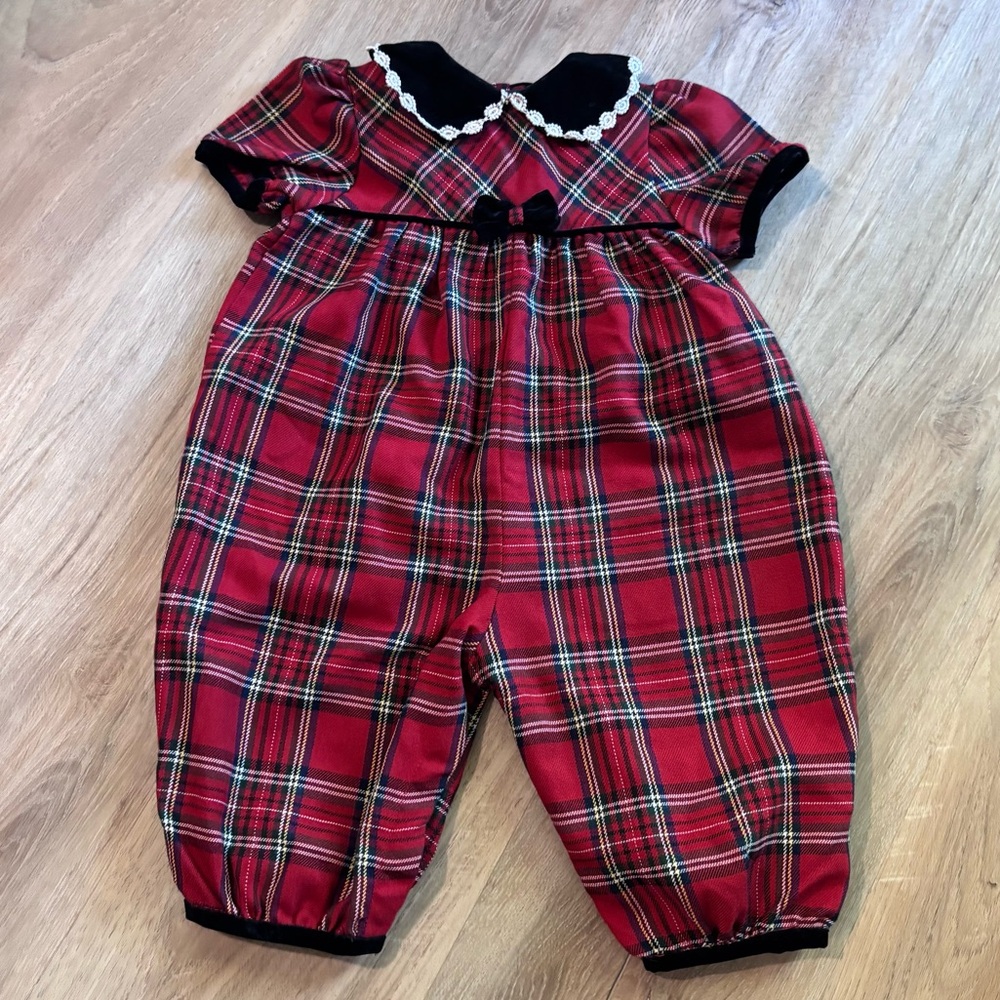 Vintage Red Plaid Christmas Romper - Picture 1 of 5